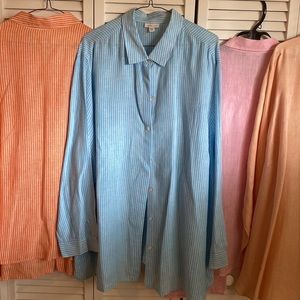J. Jill “love linen” 100% linen blue/white striped button-down tunic (3X)